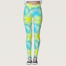 Abstract blauw geel cirkels zeepbellen patroon leggings
