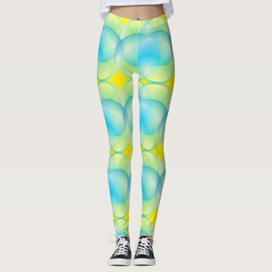 Abstract blauw geel cirkels zeepbellen patroon leggings (Voorkant)