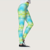 Abstract blauw geel cirkels zeepbellen patroon leggings (Rechts)