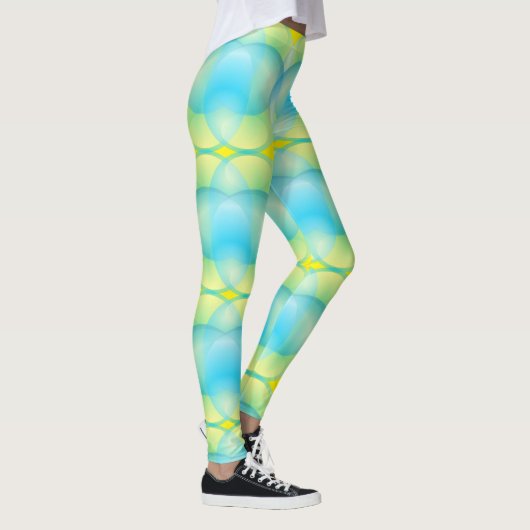 Abstract blauw geel cirkels zeepbellen patroon leggings (Rechts)