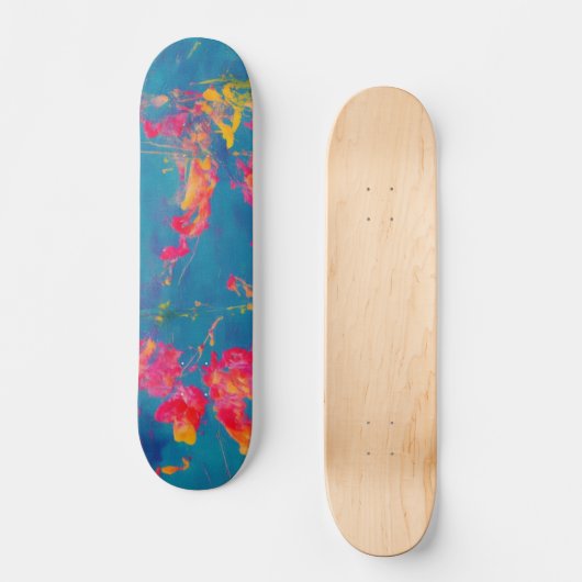 Abstract Blauw Geel en Sinaasappel Skateboard (Voorkant)