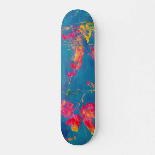 Abstract Blauw Geel en Sinaasappel Skateboard (Voorkant)