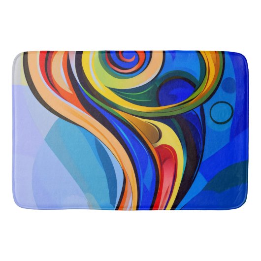 Abstract blauw geel oranje badmat (Voorkant)