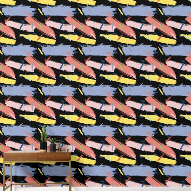 Abstract blauw geel roze behang (Hal)