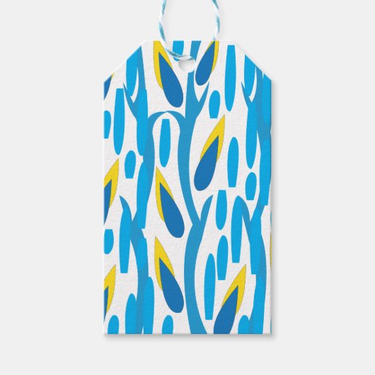 Abstract blauw gele lederen patroon cadeaulabel (Voorkant)