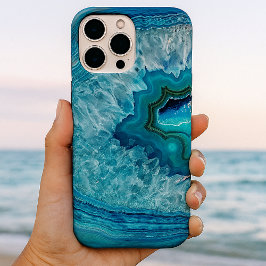 Abstract Blauw Geode Agaat Kristal Steen Kunst Des iPhone 16 Pro Max Hoesje
