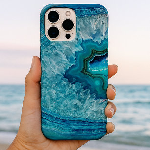 Abstract Blauw Geode Agaat Kristal Steen Kunst Des iPhone 16 Pro Max Hoesje