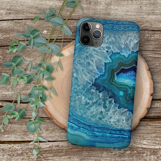 Abstract Blauw Geode Agate Kristal Steen Kunst Ont iPhone 16 Pro Max Hoesje