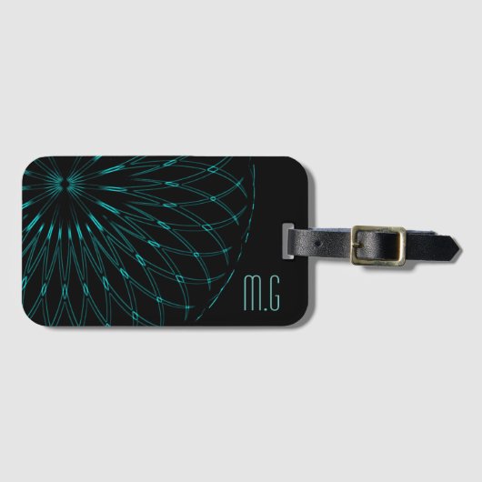 Abstract Blauw Geometrisch Grafisch Zwart Monogram Bagagelabel (Voorkant (horizontaal))
