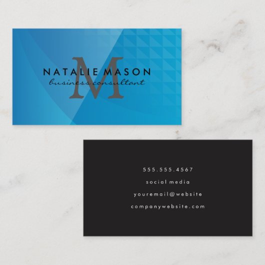 Abstract blauw geometrisch | Monogram Visitekaartje (Voorkant / Achterkant)