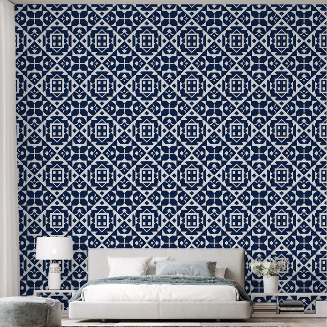 Abstract Blauw Geometrisch Ontwerp Behang (Slaapkamer)