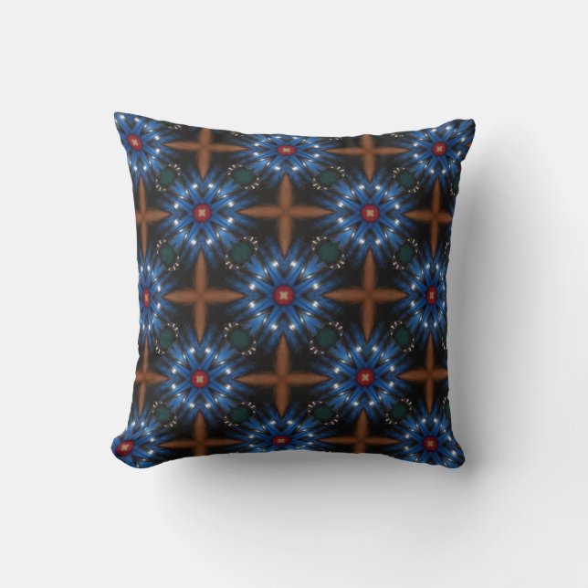 abstract blauw geometrisch patroon kussen (Voorkant)