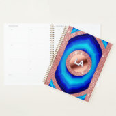 Abstract Blauw Geometrisch Patroon met Roze Goud Planner (Display)