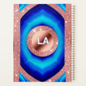 Abstract Blauw Geometrisch Patroon met Roze Goud Planner (Achterkant)