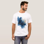 Abstract Blauw Goud Inktspat T-shirt (Voorkant volledig)
