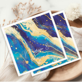 Abstract blauw goud kleurrijke gepersonaliseerde b servet