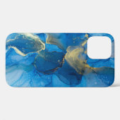 Abstract Blauw Goud Marmeren Textuur Case-Mate iPhone Case (Achterkant (horizontaal))