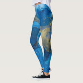 Abstract Blauw Goud Marmeren Textuur Leggings (Links)