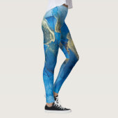 Abstract Blauw Goud Marmeren Textuur Leggings (Rechts)
