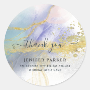 Abstract blauw goud moderne script bedankt ronde sticker
