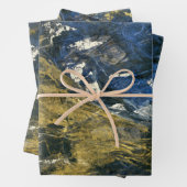 Abstract Blauw Goud op Zwarte Patroonkunst Inpakpapier Vel (In situ)