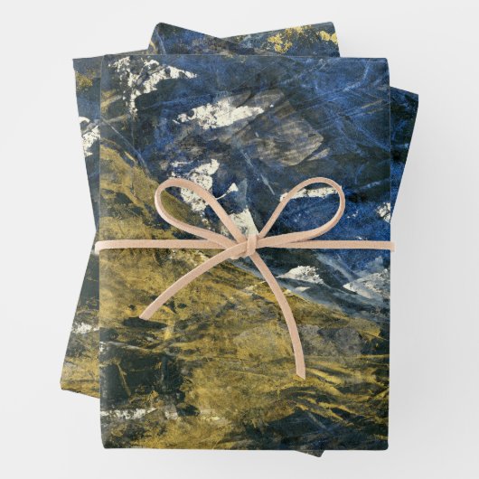 Abstract Blauw Goud op Zwarte Patroonkunst Inpakpapier Vel (In situ)