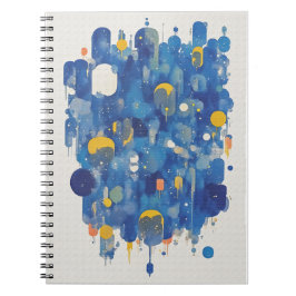 Abstract Blauw Goud Regendruppels Aquarel Spatten Notitieboek