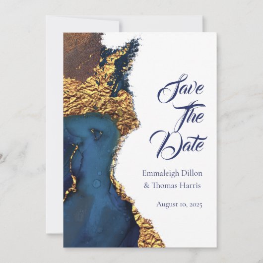 Abstract blauw goud scannen save the date (Voorkant)