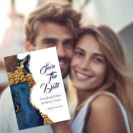 Abstract blauw goud scannen save the date