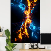 Abstract Blauw Goud Vuur Energie Botsing Poster (Thuiskantoor)