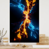 Abstract Blauw Goud Vuur Energie Botsing Poster (Keuken)