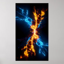 Abstract Blauw Goud Vuur Energie Botsing Poster