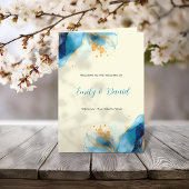 Abstract Blauw & Goud Waterverf Trouwdag Programma