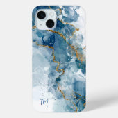 Abstract blauw/gouden glitter alcoholinkt Monogram Case-Mate iPhone Case (Achterkant)