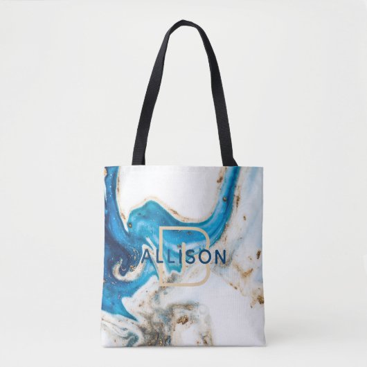Abstract blauw goudmarmer tote bag (Voorkant)