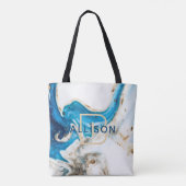 Abstract blauw goudmarmer tote bag (Achterkant)