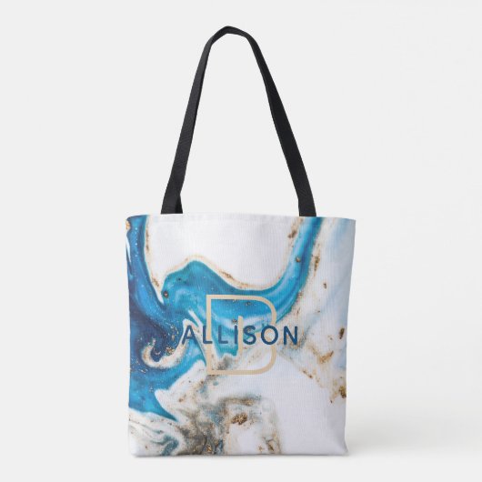 Abstract blauw goudmarmer tote bag (Achterkant)