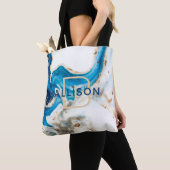 Abstract blauw goudmarmer tote bag (Dichtbij)
