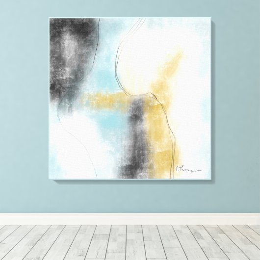 Abstract blauw goudpapier met wieltjes plakken afd canvas afdruk (Insitu (Houten vloer))