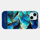Abstract Blauw Gradiëntglas Fractal Monogrammed Case-Mate iPhone Case (Achterkant (horizontaal))