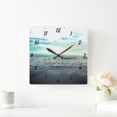 Abstract blauw grijs artistiek Trendy Beach Ocean Vierkante Klok (Huis)
