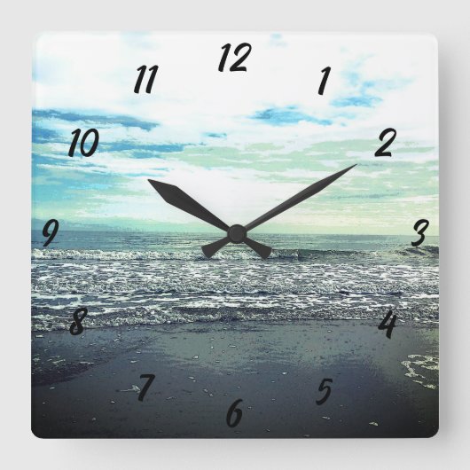Abstract blauw grijs artistiek Trendy Beach Ocean Vierkante Klok (Voorkant)
