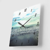 Abstract blauw grijs artistiek Trendy Beach Ocean Vierkante Klok (Hoek)