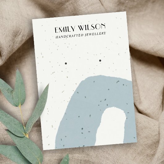 ABSTRACT BLAUW GRIJS KERAMISCH STUD OORBEL DISPLAY VISITEKAARTJE