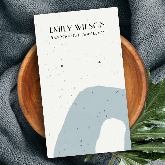 ABSTRACT BLAUW GRIJS KERAMISCH STUD OORBEL DISPLAY VISITEKAARTJE