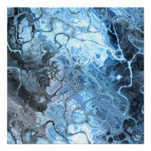 Abstract Blauw & Grijs Marmer Ijs Vloeibare Textuu Perfect Poster