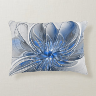 Abstract Blauw Grijs Waterverf Fractal Art Flower Accent Kussen