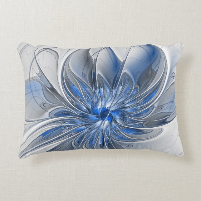 Abstract Blauw Grijs Waterverf Fractal Art Flower Accent Kussen (Voorkant)