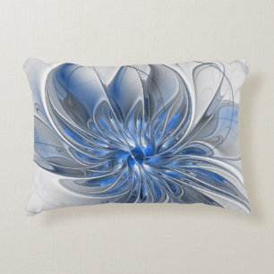 Abstract Blauw Grijs Waterverf Fractal Art Flower Accent Kussen