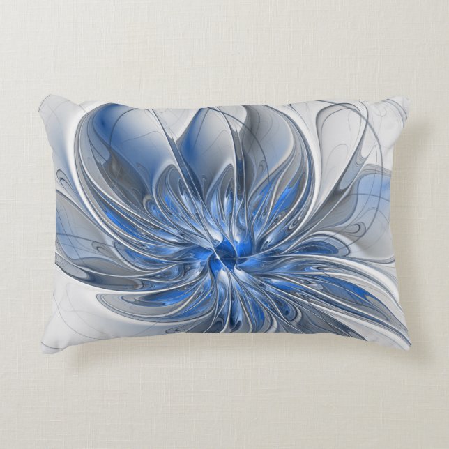 Abstract Blauw Grijs Waterverf Fractal Art Flower Accent Kussen (Voorkant)